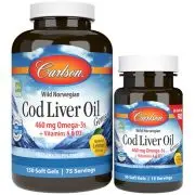 Carlson Labs, Cod Liver Oil, goût citron, 460mg, 150+30 capsules molles